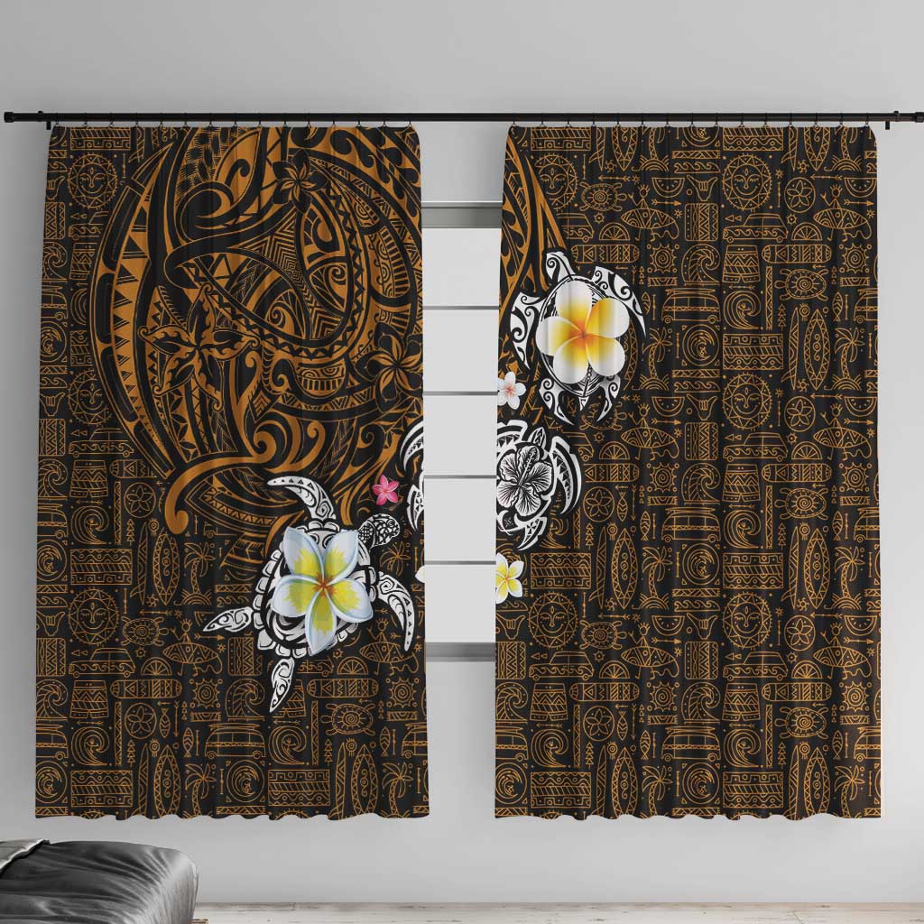 Hawaiian Turtle and Plumeria Window Curtain Polynesian Tattoo and Tribal Elements Pattern Orange Color