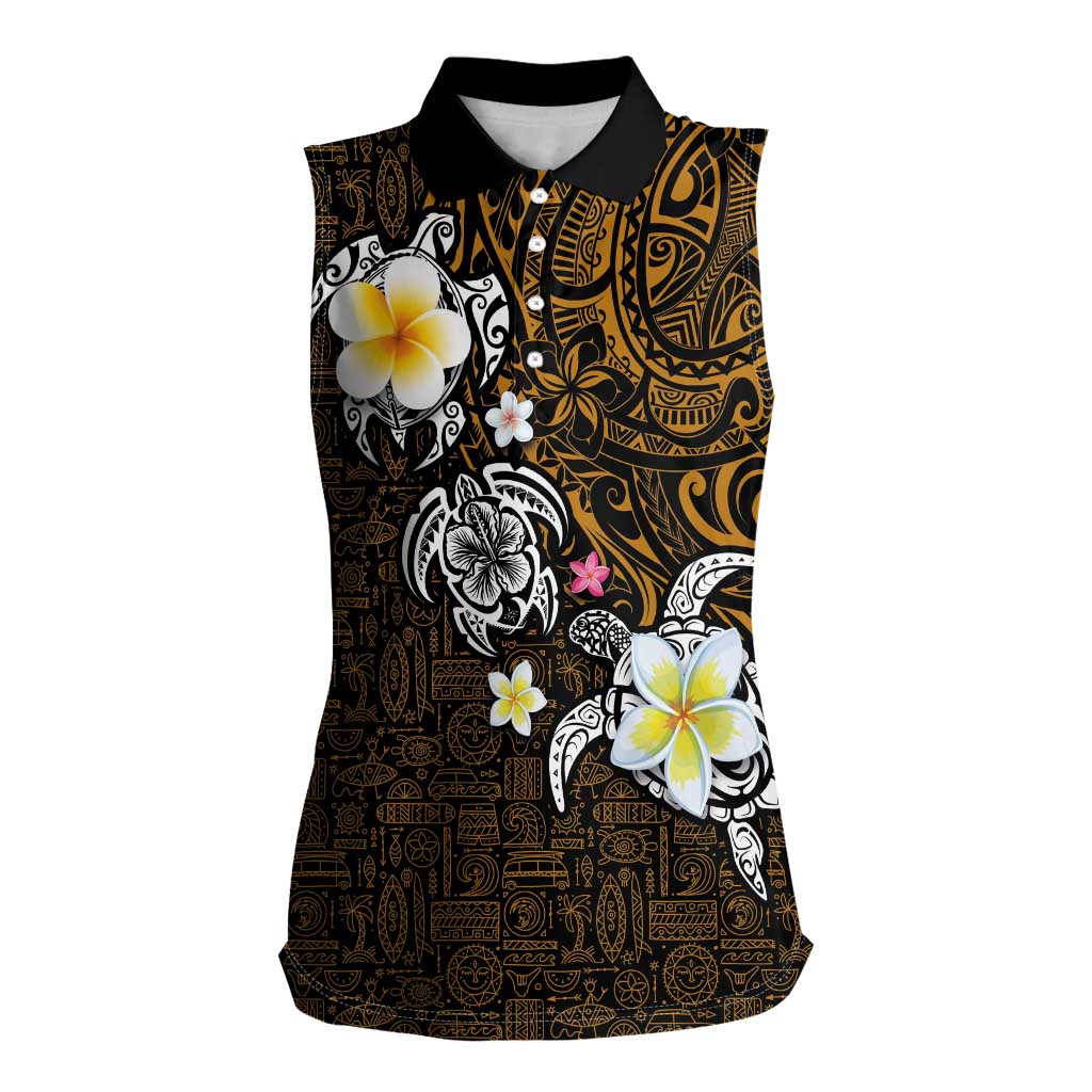 Hawaiian Turtle and Plumeria Women Sleeveless Polo Shirt Polynesian Tattoo and Tribal Elements Pattern Orange Color LT03 Female Orange - Polynesian Pride