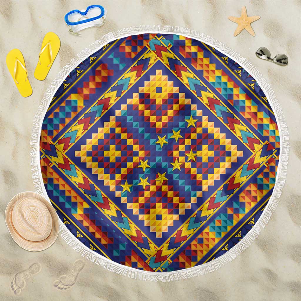 Kolose-Tuvalu Crochet Beach Blanket with Polynesian and Pacific Tattoos LT03 One Size 150cm Navy - Polynesian Pride