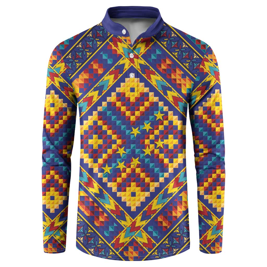 Kolose-Tuvalu Crochet Button Sweatshirt with Polynesian and Pacific Tattoos LT03 Navy - Polynesian Pride