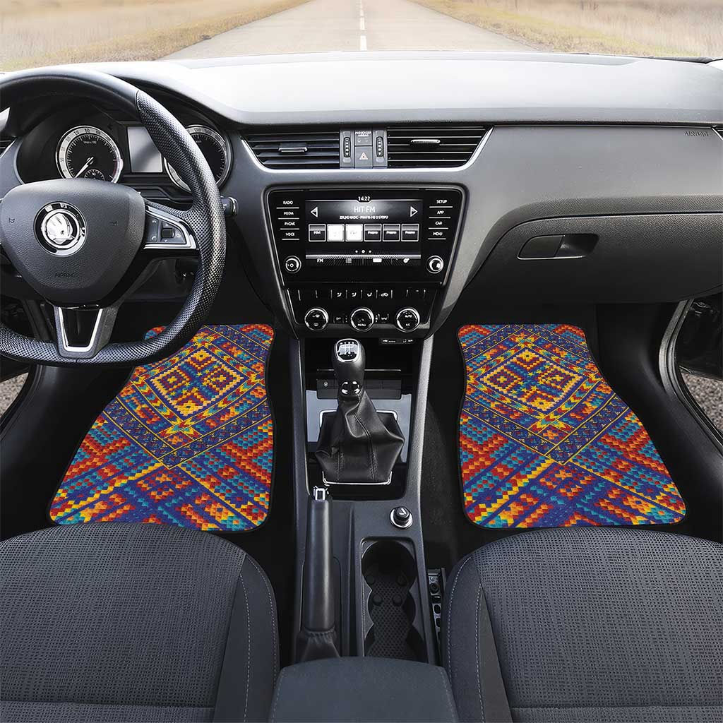 Kolose-Tuvalu Crochet Car Mats with Polynesian and Pacific Tattoos LT03 Set 2pcs - Front Navy - Polynesian Pride