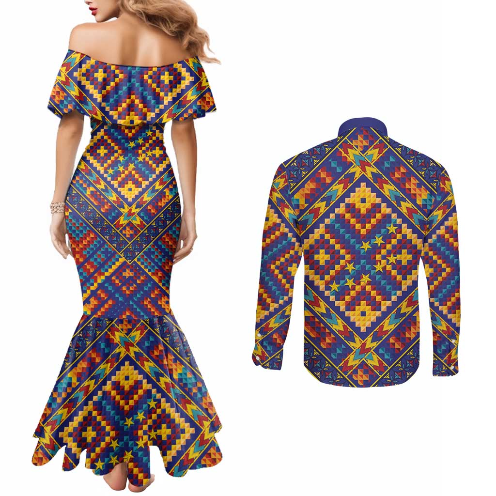 Kolose-Tuvalu Crochet Couples Matching Mermaid Dress and Long Sleeve Button Shirt with Polynesian and Pacific Tattoos - Polynesian Pride