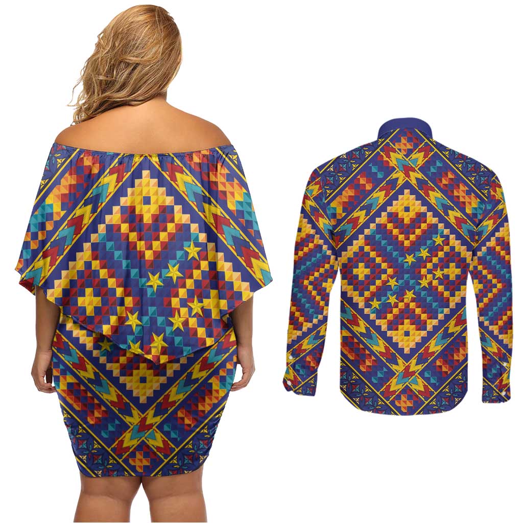 Kolose-Tuvalu Crochet Couples Matching Off Shoulder Short Dress and Long Sleeve Button Shirt with Polynesian and Pacific Tattoos LT03 - Polynesian Pride