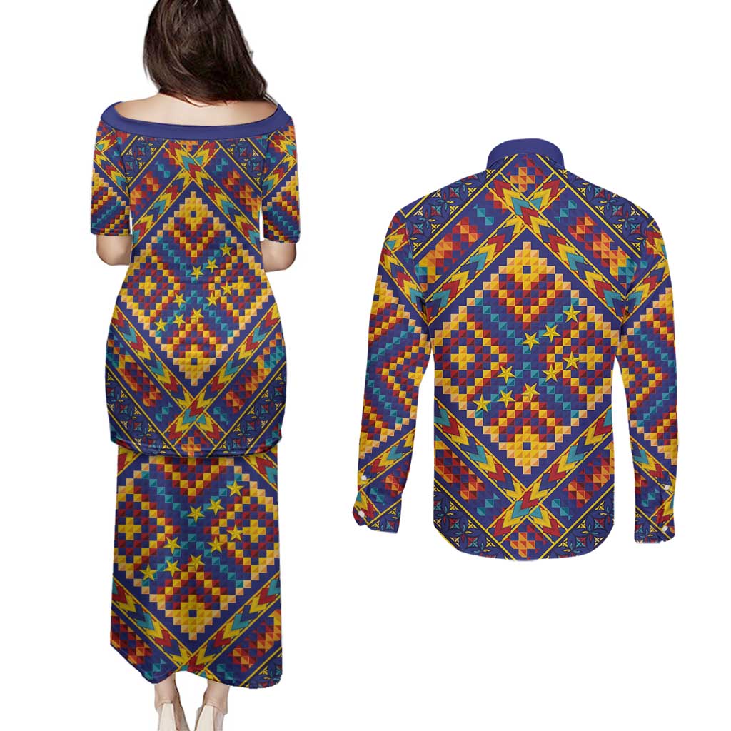 Kolose-Tuvalu Crochet Couples Matching Puletasi and Long Sleeve Button Shirt with Polynesian and Pacific Tattoos LT03 - Polynesian Pride