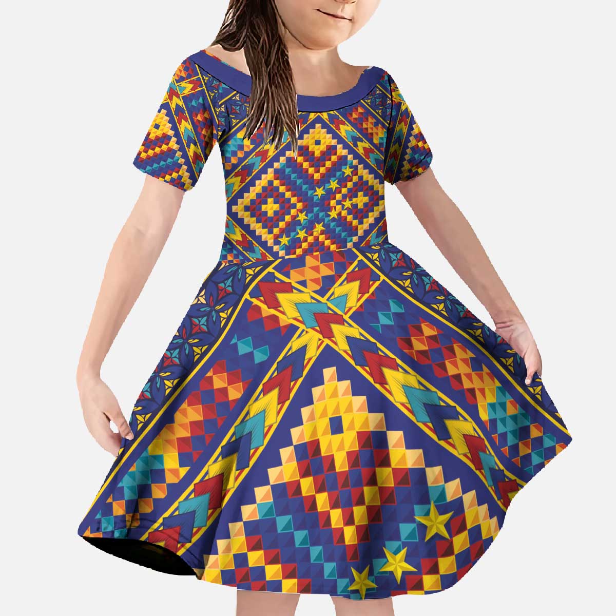 Kolose-Tuvalu Crochet Family Matching Off The Shoulder Long Sleeve Dress and Hawaiian Shirt with Polynesian and Pacific Tattoos - Polynesian Pride