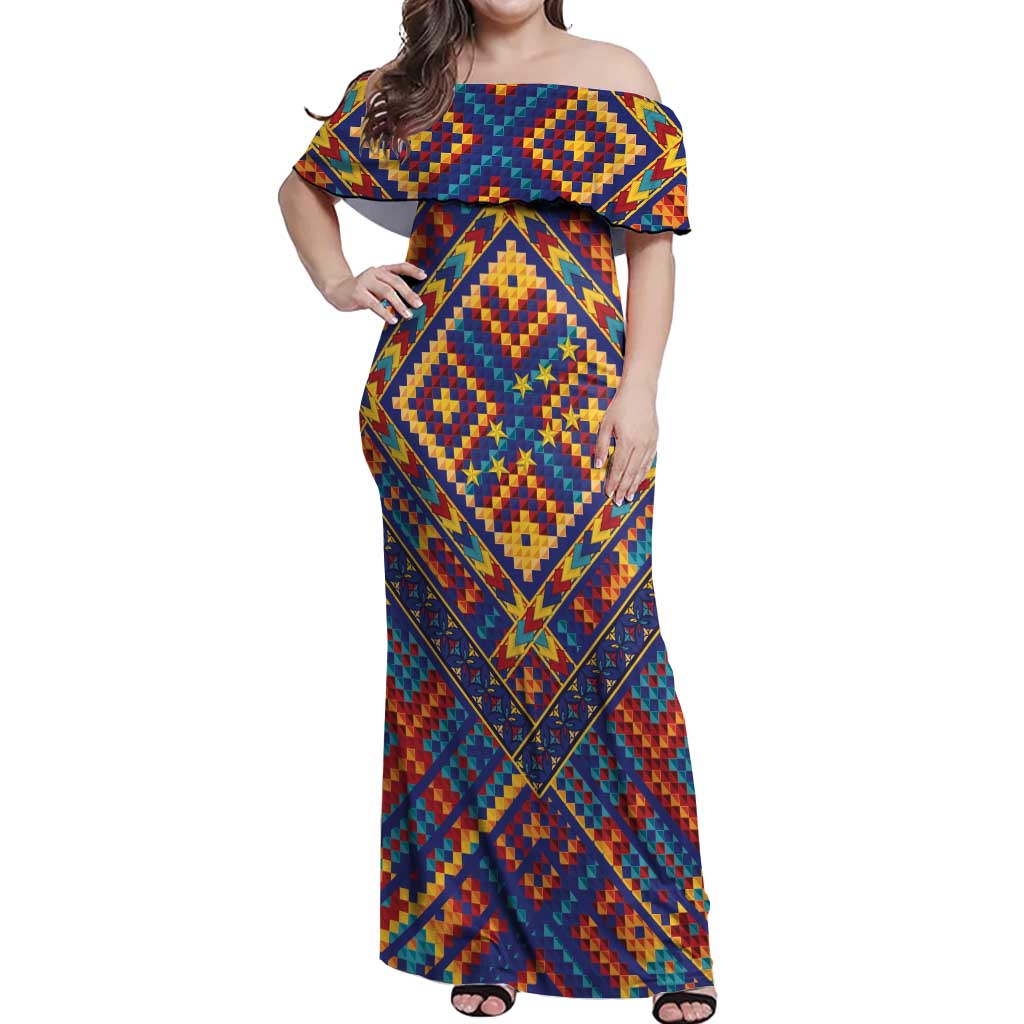 Kolose-Tuvalu Crochet Off Shoulder Maxi Dress with Polynesian and Pacific Tattoos - Polynesian Pride