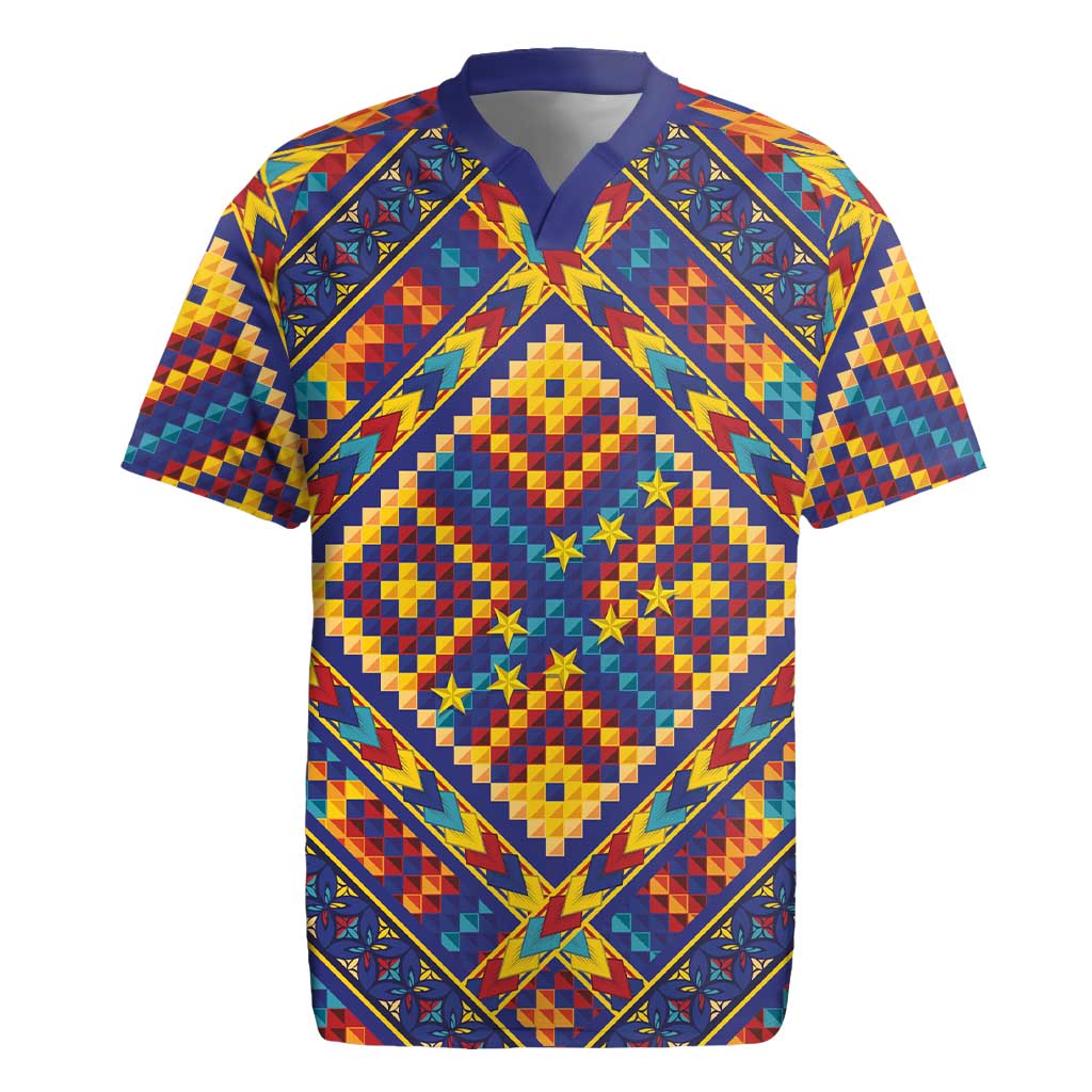 Kolose-Tuvalu Crochet Rugby Jersey with Polynesian and Pacific Tattoos LT03 Navy - Polynesian Pride