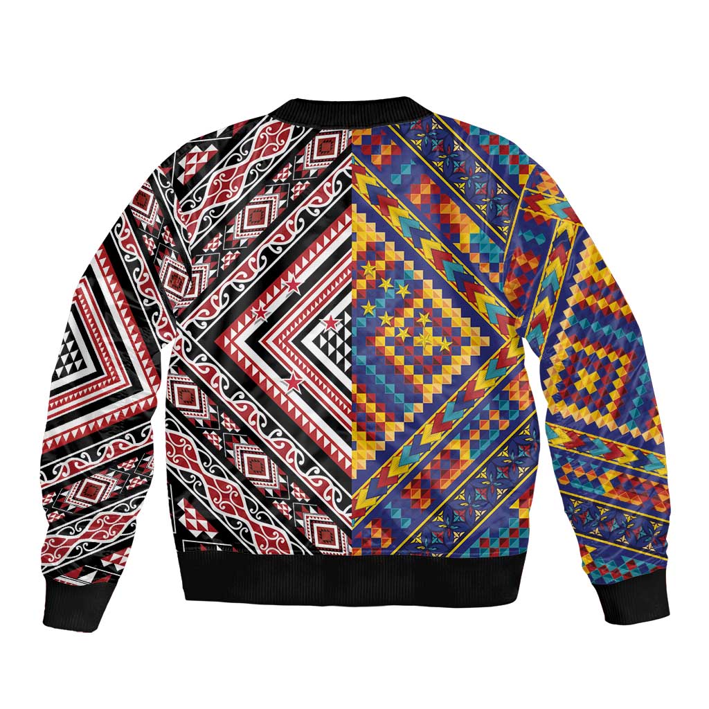Tuvaluan and New Zealand Culture Bomber Jacket The Art of Kolose and Taniko - Polynesian Pride