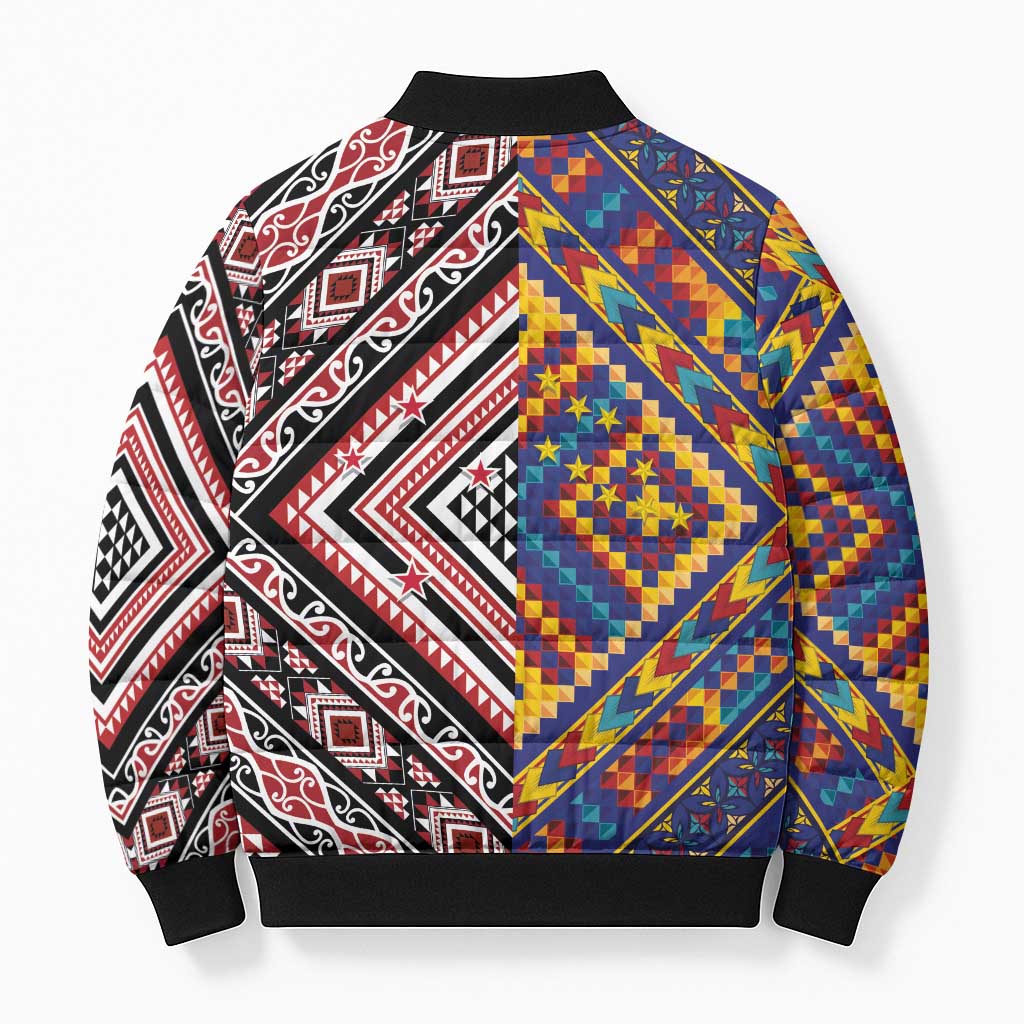 Tuvaluan and New Zealand Culture Bomber Puffer Jacket The Art of Kolose and Taniko - Polynesian Pride
