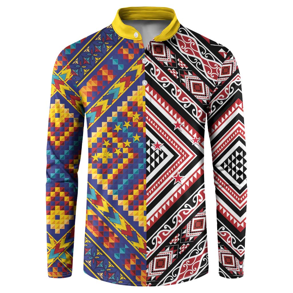 Tuvaluan and New Zealand Culture Button Sweatshirt The Art of Kolose and Taniko - Polynesian Pride