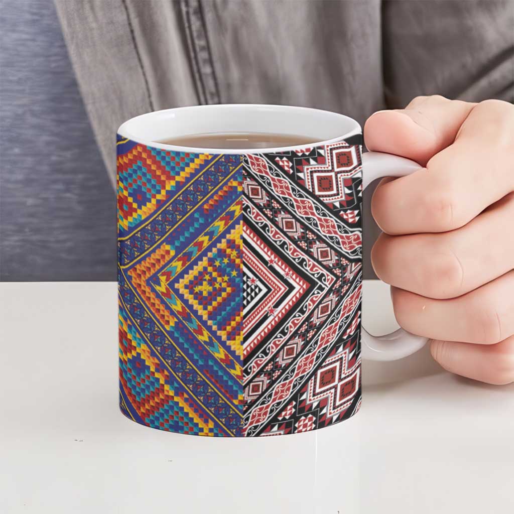 Tuvaluan and New Zealand Culture Ceramic Mug The Art of Kolose and Taniko - Polynesian Pride