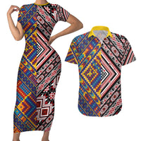 Tuvaluan and New Zealand Culture Couples Matching Short Sleeve Bodycon Dress and Hawaiian Shirt The Art of Kolose and Taniko - Polynesian Pride