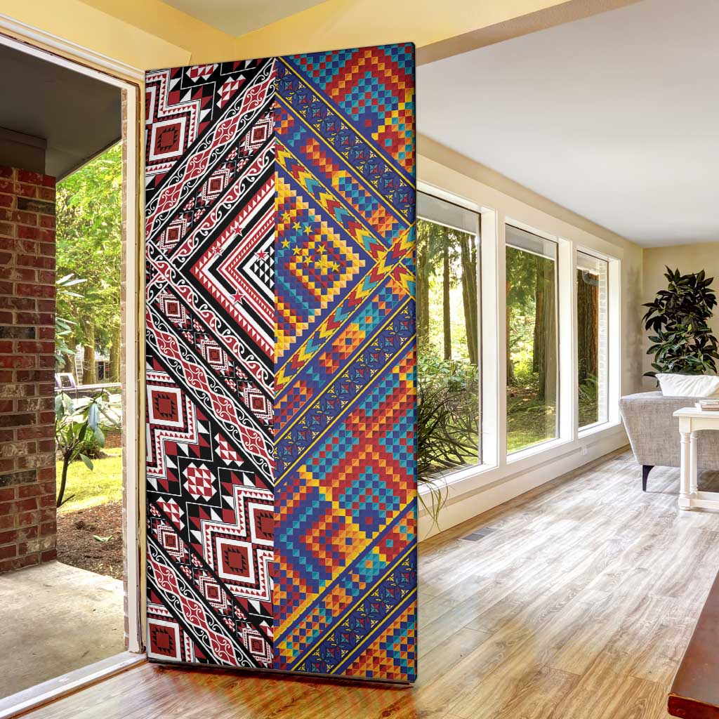 Tuvaluan and New Zealand Culture Door Cover The Art of Kolose and Taniko - Polynesian Pride