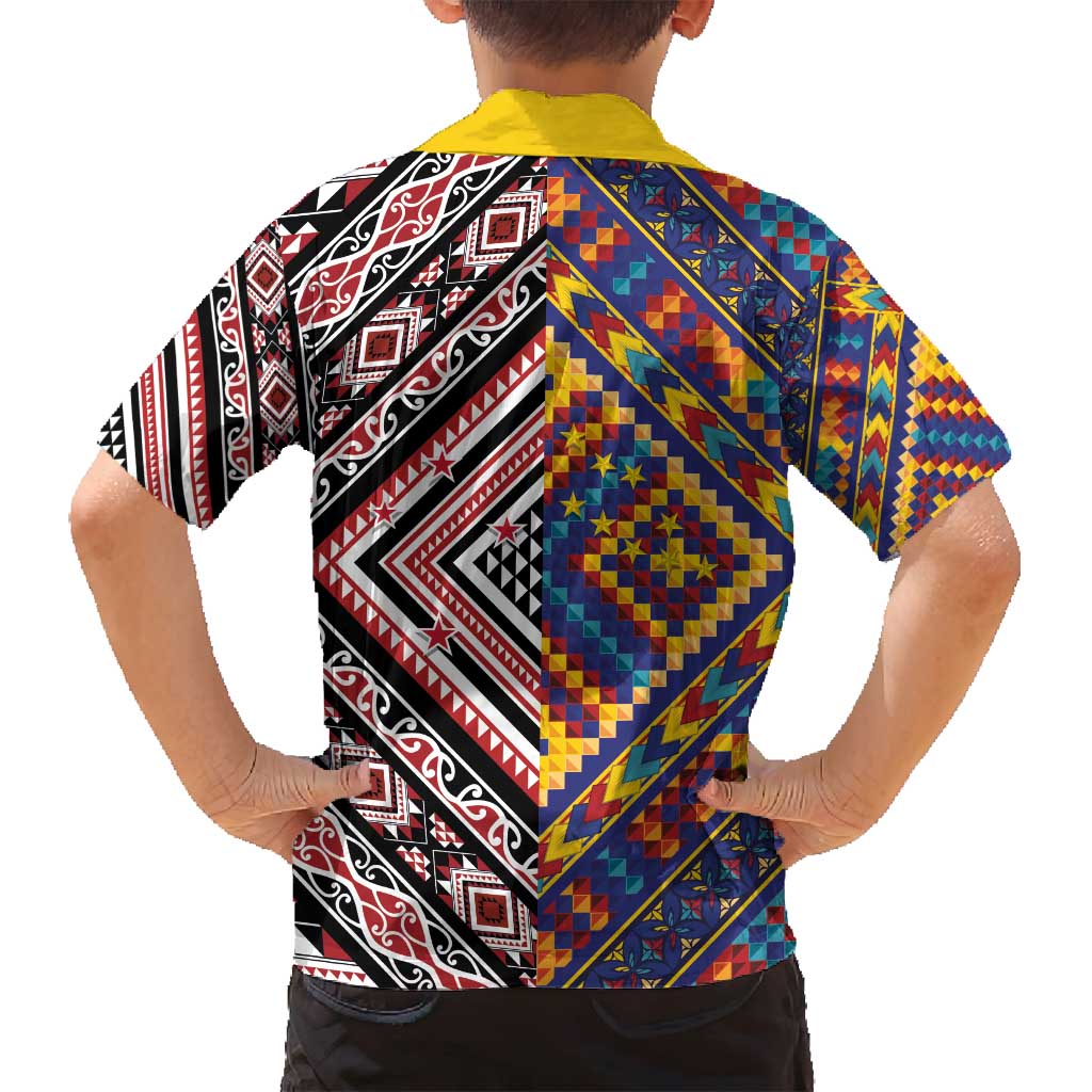 Tuvaluan and New Zealand Culture Family Matching Off Shoulder Maxi Dress and Hawaiian Shirt The Art of Kolose and Taniko - Polynesian Pride