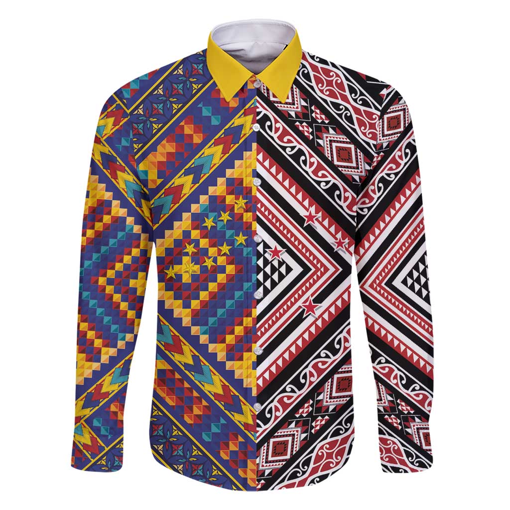 Tuvaluan and New Zealand Culture Family Matching Off Shoulder Maxi Dress and Hawaiian Shirt The Art of Kolose and Taniko - Polynesian Pride