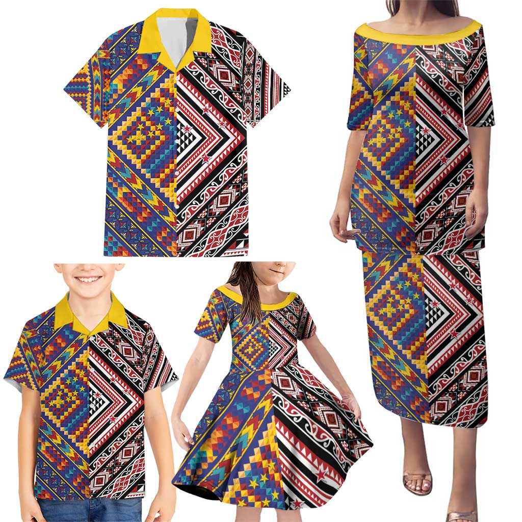 Tuvaluan and New Zealand Culture Family Matching Puletasi and Hawaiian Shirt The Art of Kolose and Taniko - Polynesian Pride