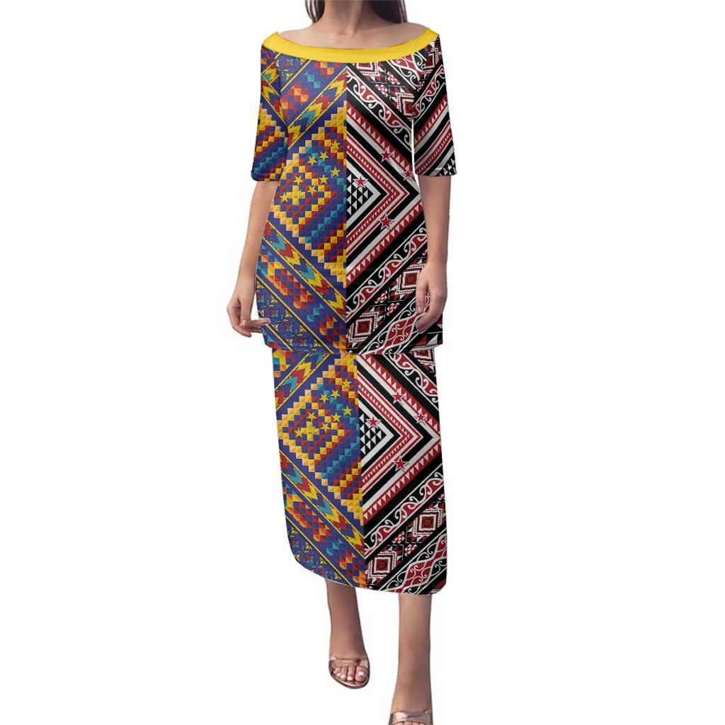 Tuvaluan and New Zealand Culture Family Matching Puletasi and Hawaiian Shirt The Art of Kolose and Taniko - Polynesian Pride