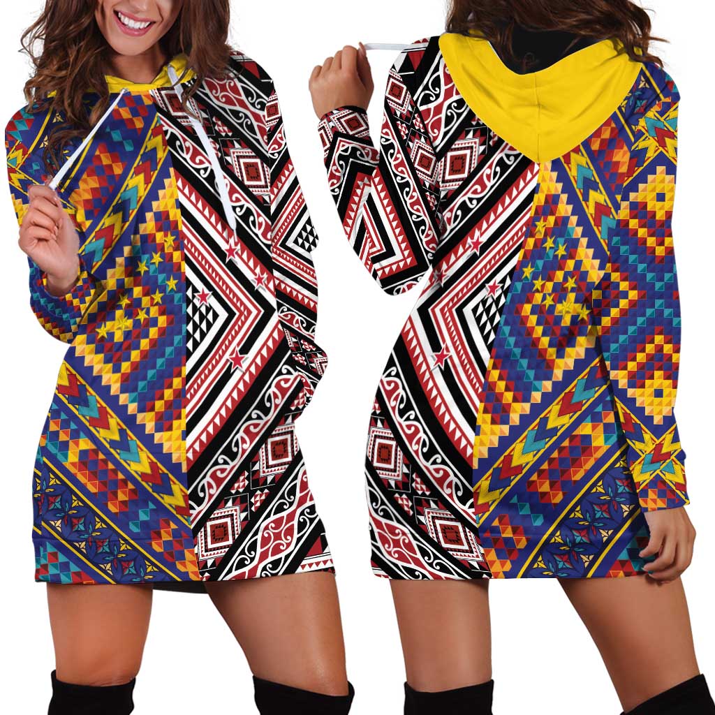 Tuvaluan and New Zealand Culture Hoodie Dress The Art of Kolose and Taniko - Polynesian Pride