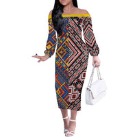 Tuvaluan and New Zealand Culture Off The Shoulder Long Sleeve Dress The Art of Kolose and Taniko - Polynesian Pride