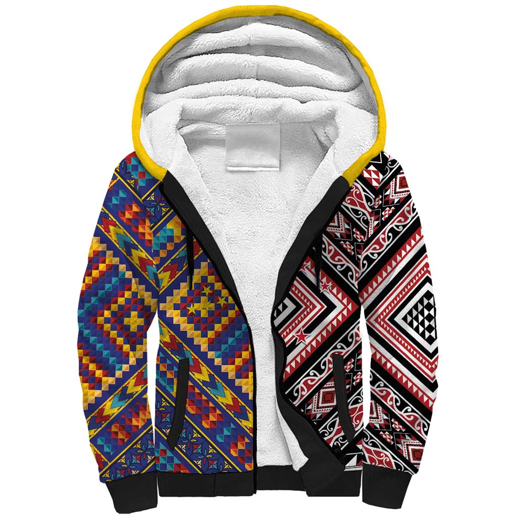 Tuvaluan and New Zealand Culture Sherpa Hoodie The Art of Kolose and Taniko - Polynesian Pride