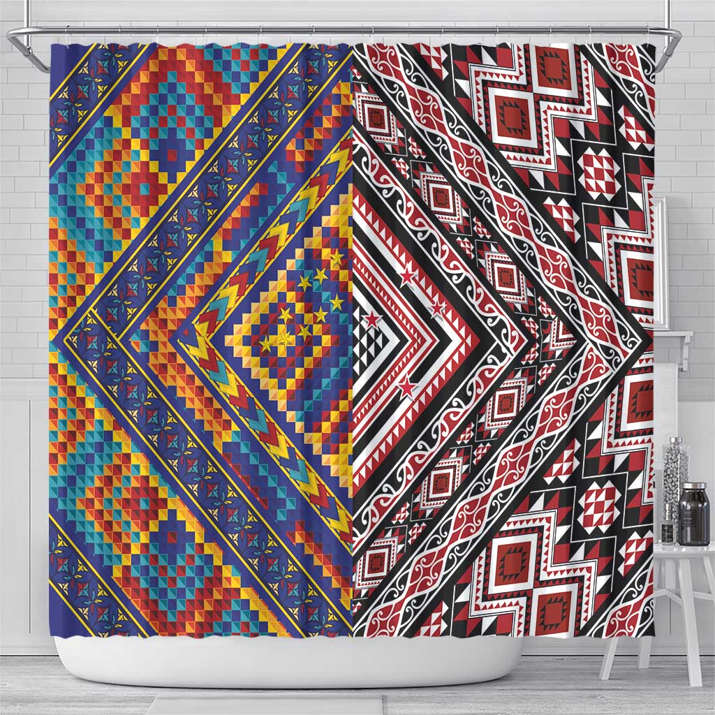 Tuvaluan and New Zealand Culture Shower Curtain The Art of Kolose and Taniko - Polynesian Pride