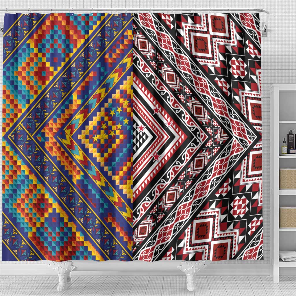 Tuvaluan and New Zealand Culture Shower Curtain The Art of Kolose and Taniko - Polynesian Pride