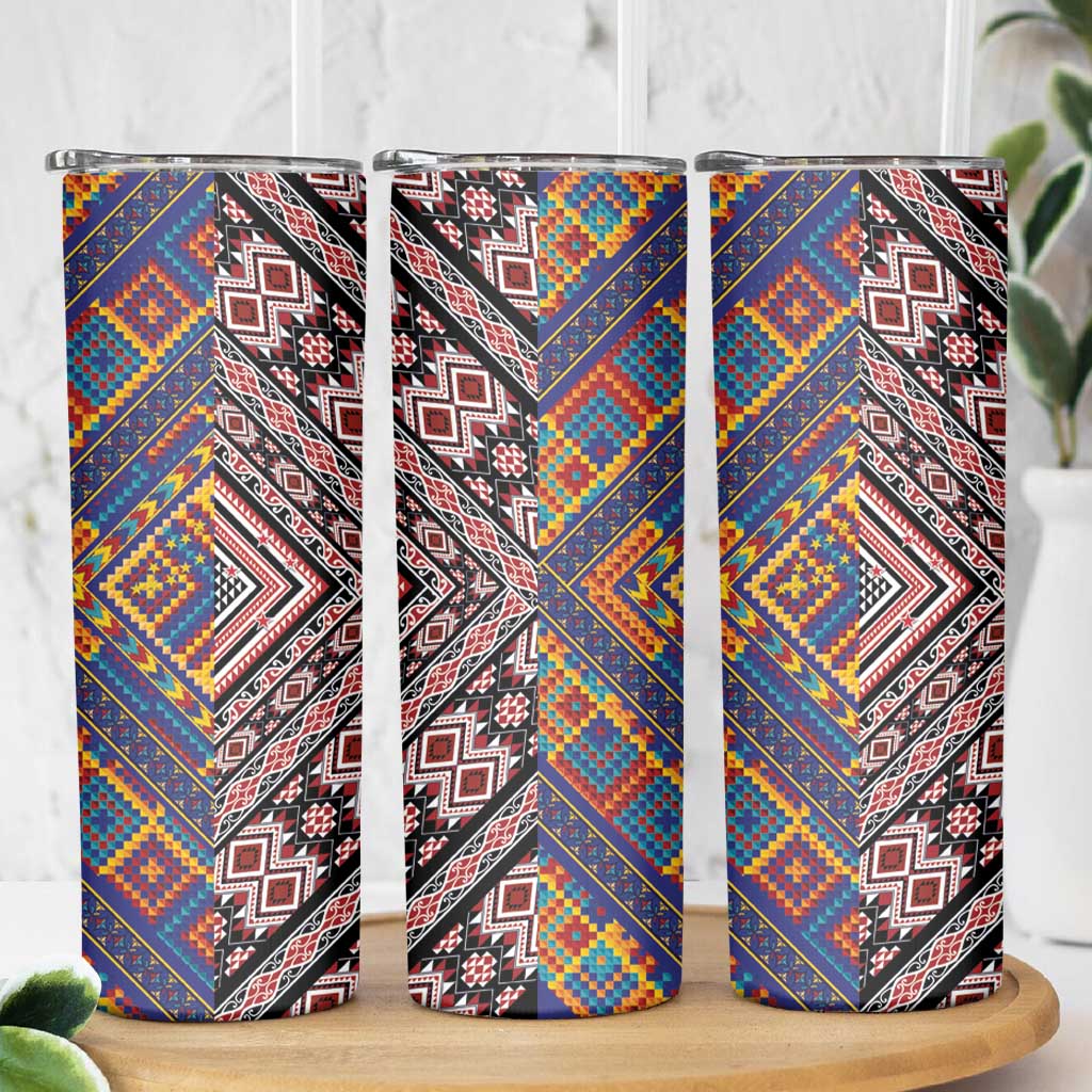 Tuvaluan and New Zealand Culture Skinny Tumbler The Art of Kolose and Taniko - Polynesian Pride