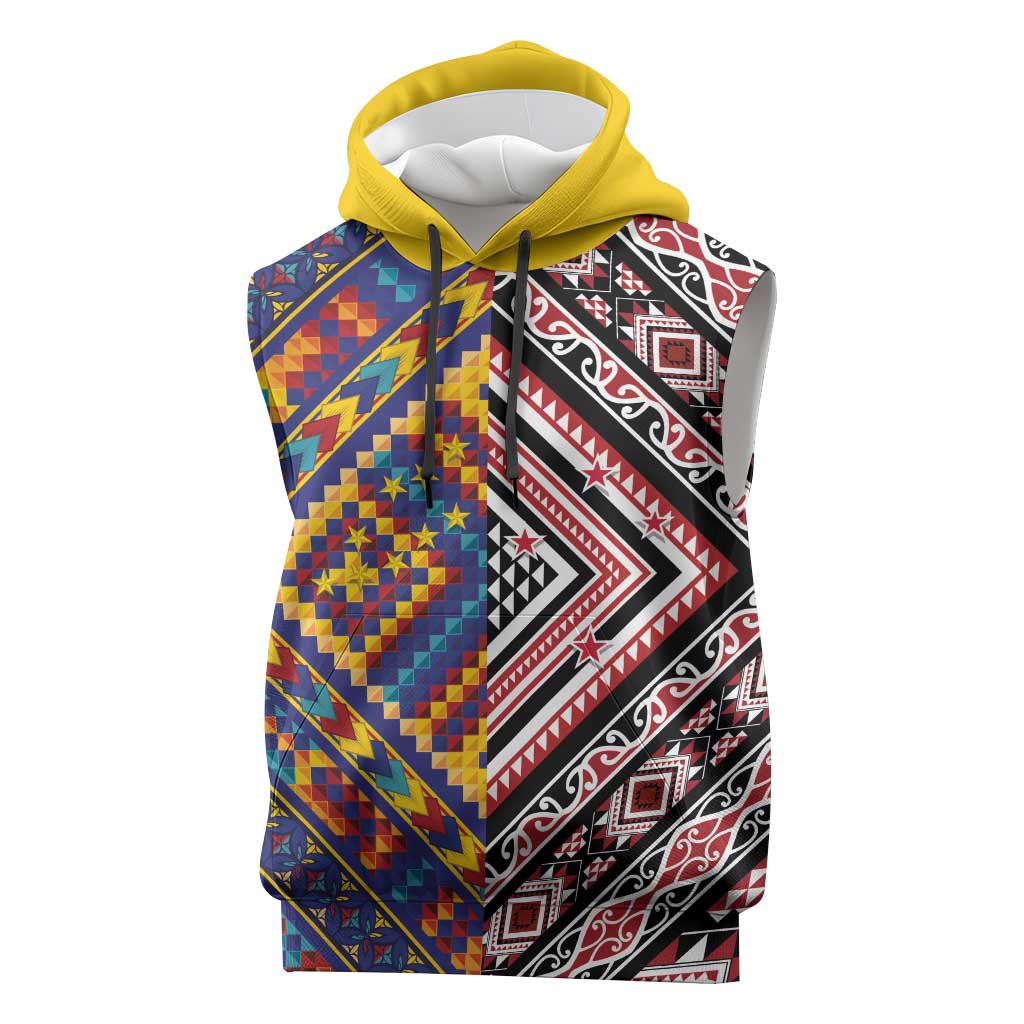 Tuvaluan and New Zealand Culture Sleeveless Hoodie The Art of Kolose and Taniko - Polynesian Pride