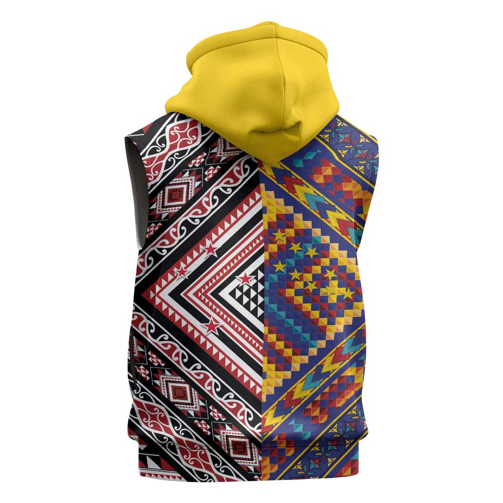 Tuvaluan and New Zealand Culture Sleeveless Hoodie The Art of Kolose and Taniko - Polynesian Pride