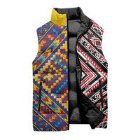 Tuvaluan and New Zealand Culture Sleeveless Puffer Jacket The Art of Kolose and Taniko - Polynesian Pride