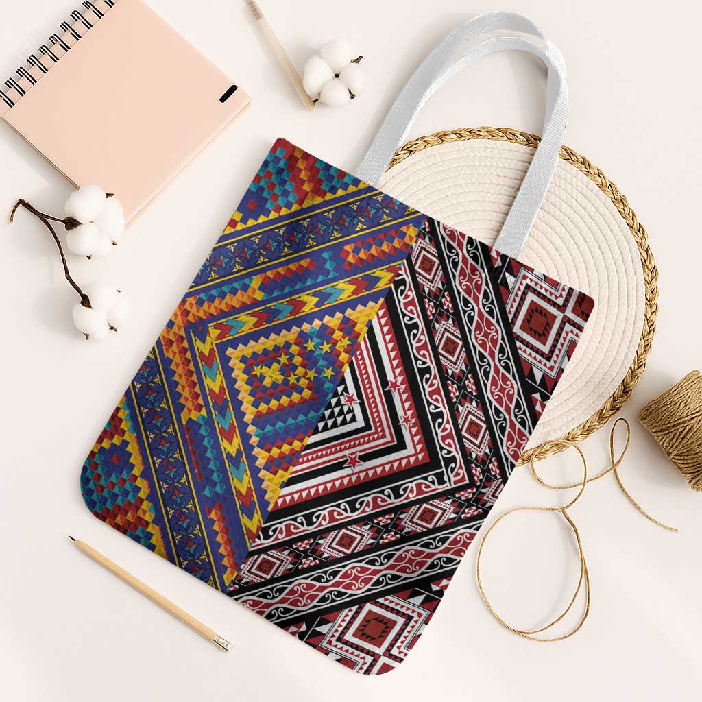 Tuvaluan and New Zealand Culture Tote Bag The Art of Kolose and Taniko - Polynesian Pride