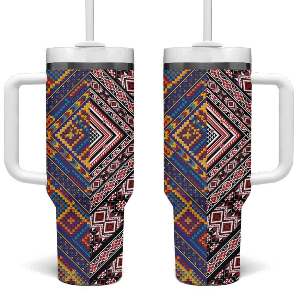 Tuvaluan and New Zealand Culture Tumbler With Handle The Art of Kolose and Taniko - Polynesian Pride