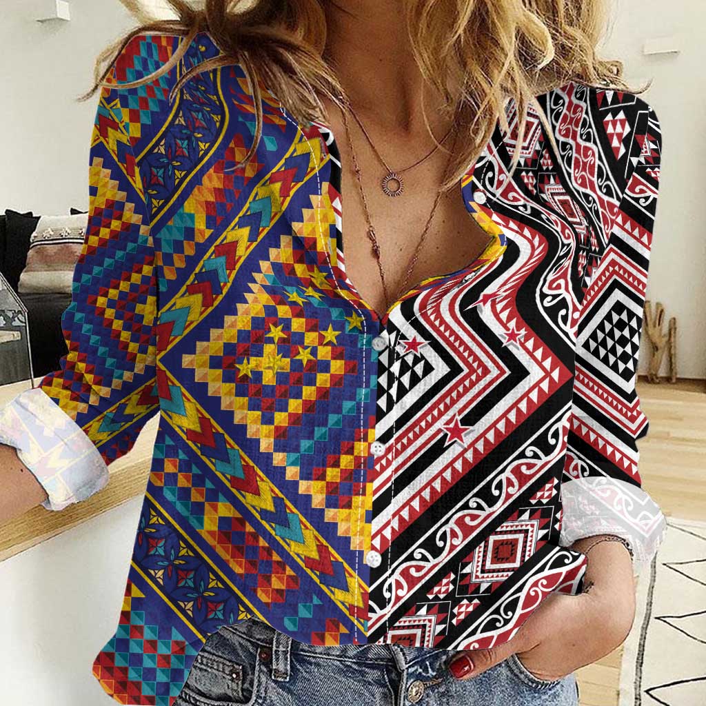 Tuvaluan and New Zealand Culture Women Casual Shirt The Art of Kolose and Taniko - Polynesian Pride