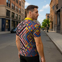 Tuvaluan and New Zealand Culture Zipper Polo Shirt The Art of Kolose and Taniko - Polynesian Pride