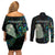 New Zealand Couples Matching Off Shoulder Short Dress and Long Sleeve Button Shirts Silver Fern and Hei Tiki with Papua Shell Maori Tribal LT03 - Polynesian Pride