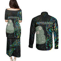 New Zealand Couples Matching Puletasi Dress and Long Sleeve Button Shirts Silver Fern and Hei Tiki with Papua Shell Maori Tribal LT03 - Polynesian Pride