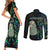 New Zealand Couples Matching Short Sleeve Bodycon Dress and Long Sleeve Button Shirts Silver Fern and Hei Tiki with Papua Shell Maori Tribal LT03 - Polynesian Pride
