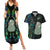 New Zealand Couples Matching Summer Maxi Dress and Hawaiian Shirt Silver Fern and Hei Tiki with Papua Shell Maori Tribal LT03 Black - Polynesian Pride