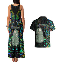 New Zealand Couples Matching Tank Maxi Dress and Hawaiian Shirt Silver Fern and Hei Tiki with Papua Shell Maori Tribal LT03 - Polynesian Pride