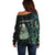 New Zealand Off Shoulder Sweater Silver Fern and Hei Tiki with Papua Shell Maori Tribal LT03 - Polynesian Pride