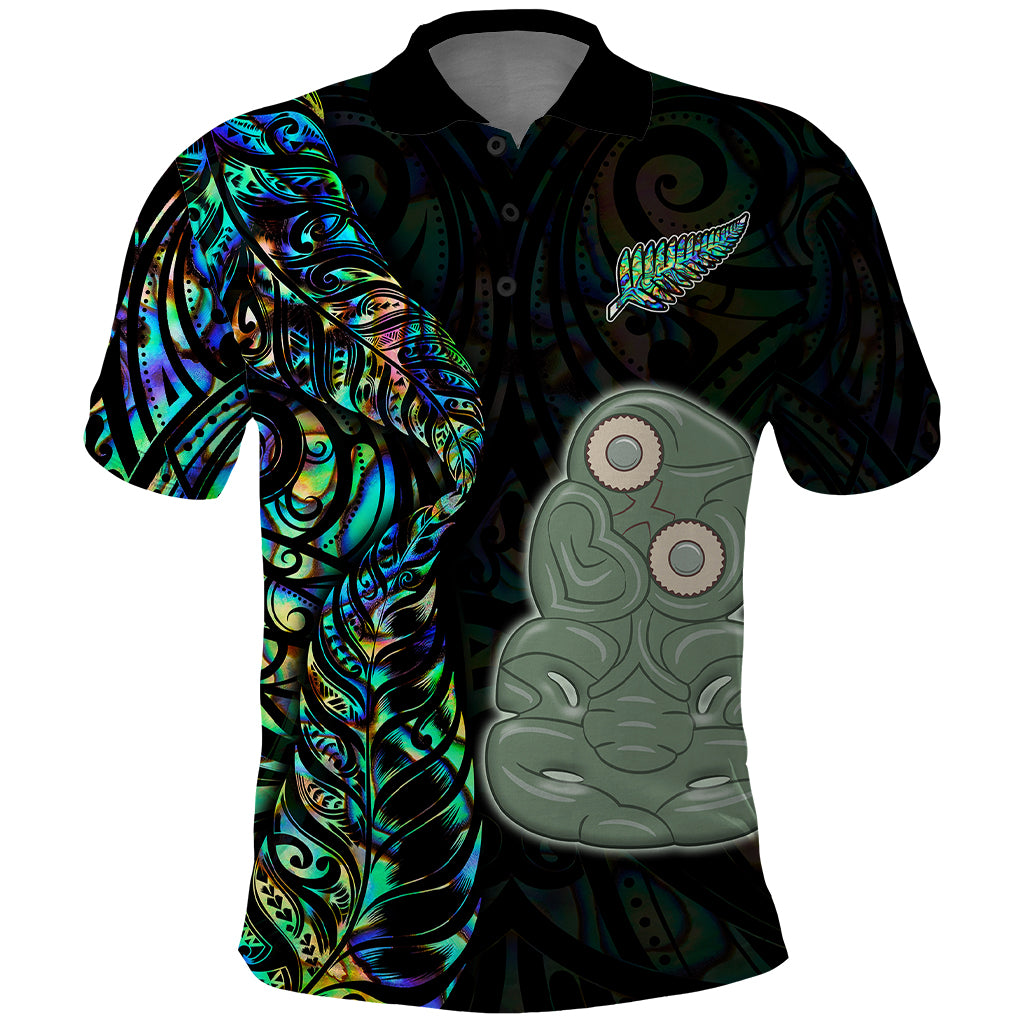 New Zealand Polo Shirt Silver Fern and Hei Tiki with Papua Shell Maori Tribal LT03 Black - Polynesian Pride