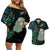 Custom New Zealand Couples Matching Off Shoulder Short Dress and Hawaiian Shirt Silver Fern and Hei Tiki with Papua Shell Maori Tribal LT03 Black - Polynesian Pride