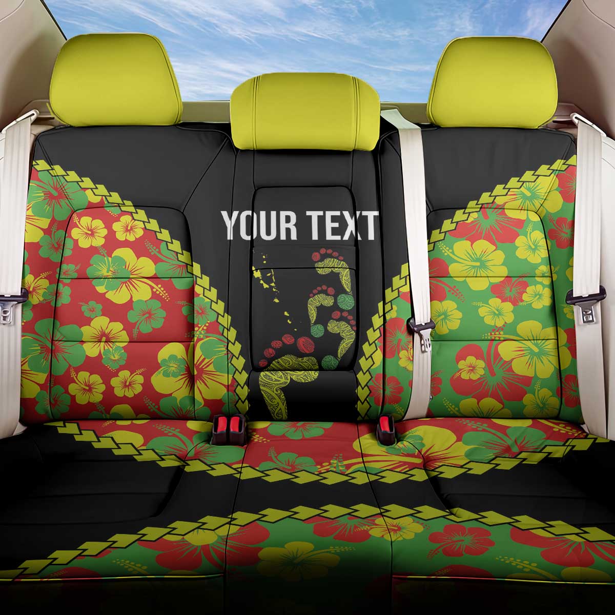 Personalised Vanuatu Running Back Car Seat Cover Footprint and Hibiscus Polynesian Style