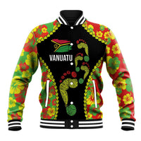 Personalised Vanuatu Running Baseball Jacket Footprint and Hibiscus Polynesian Style LT03 Unisex Black - Polynesian Pride