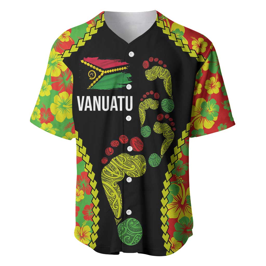 Personalised Vanuatu Running Baseball Jersey Footprint and Hibiscus Polynesian Style