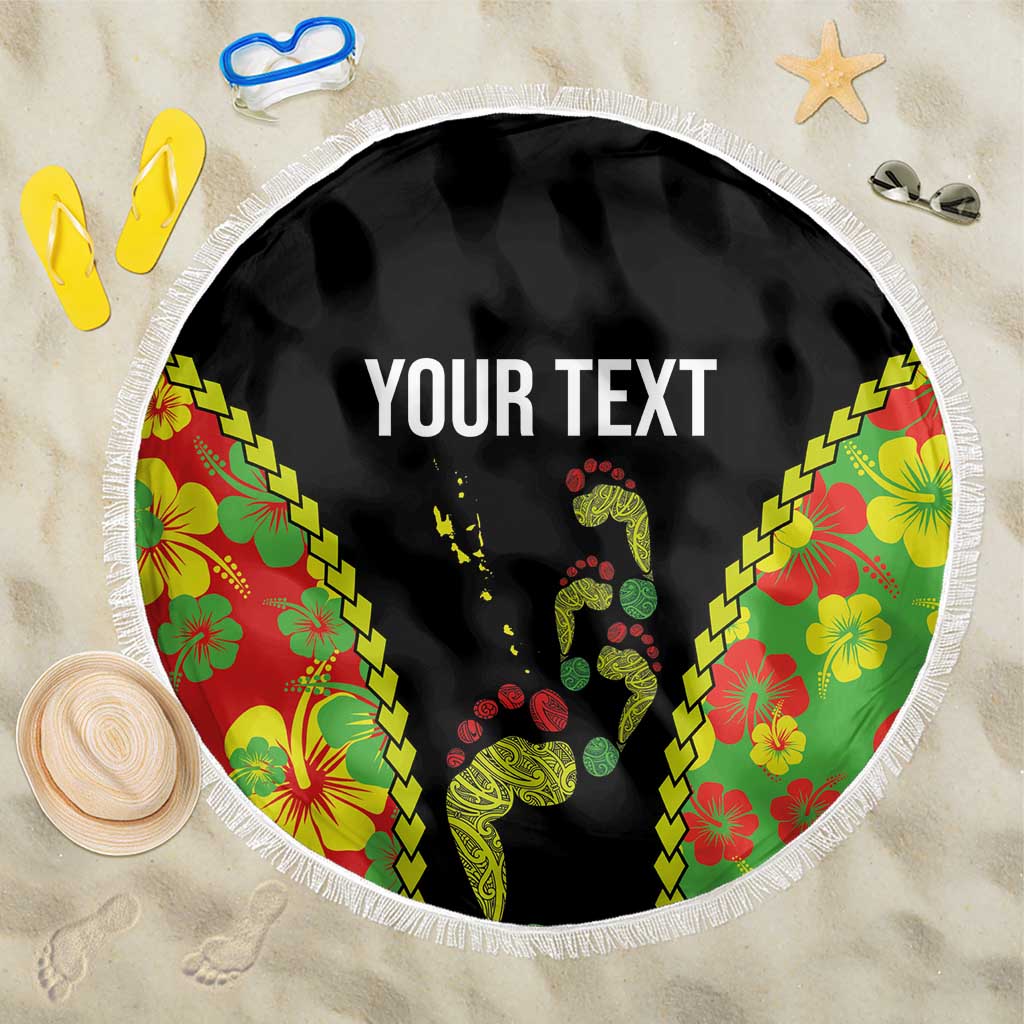 Personalised Vanuatu Running Beach Blanket Footprint and Hibiscus Polynesian Style