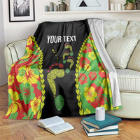 Personalised Vanuatu Running Blanket Footprint and Hibiscus Polynesian Style LT03 Black - Polynesian Pride