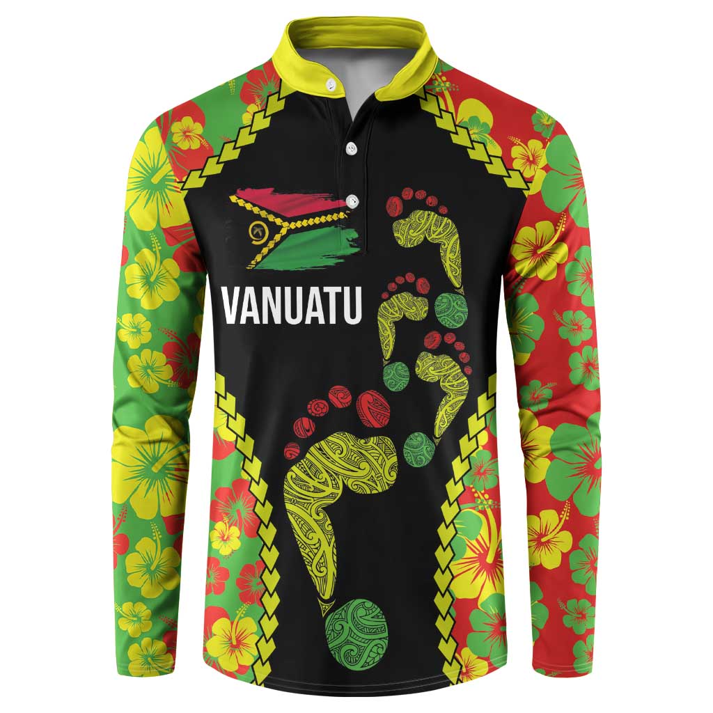 Personalised Vanuatu Running Button Sweatshirt Footprint and Hibiscus Polynesian Style LT03 Black - Polynesian Pride