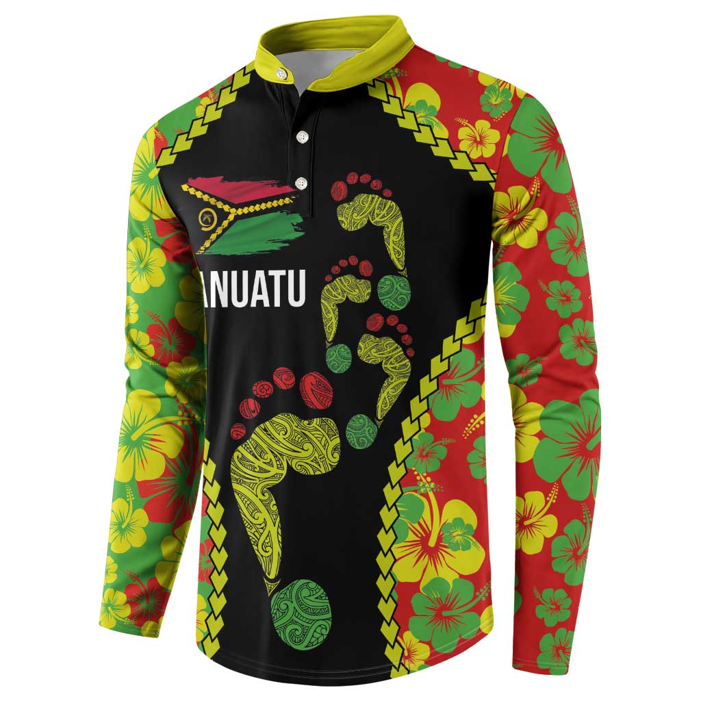 Personalised Vanuatu Running Button Sweatshirt Footprint and Hibiscus Polynesian Style LT03 - Polynesian Pride