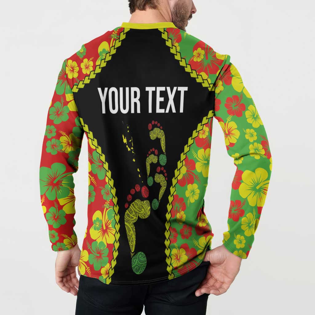 Personalised Vanuatu Running Button Sweatshirt Footprint and Hibiscus Polynesian Style LT03 - Polynesian Pride